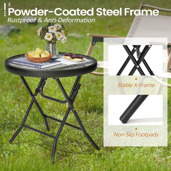 Outdoor Folding Tempered Glass Side Table Patio Bistro Coffee Table