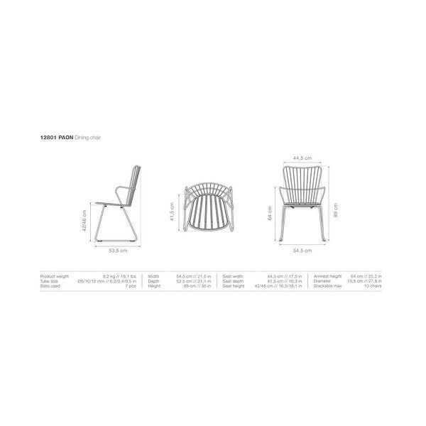 Houe PAON Outdoor Dining Chair (Black， Powder-Coated Steel Frame)