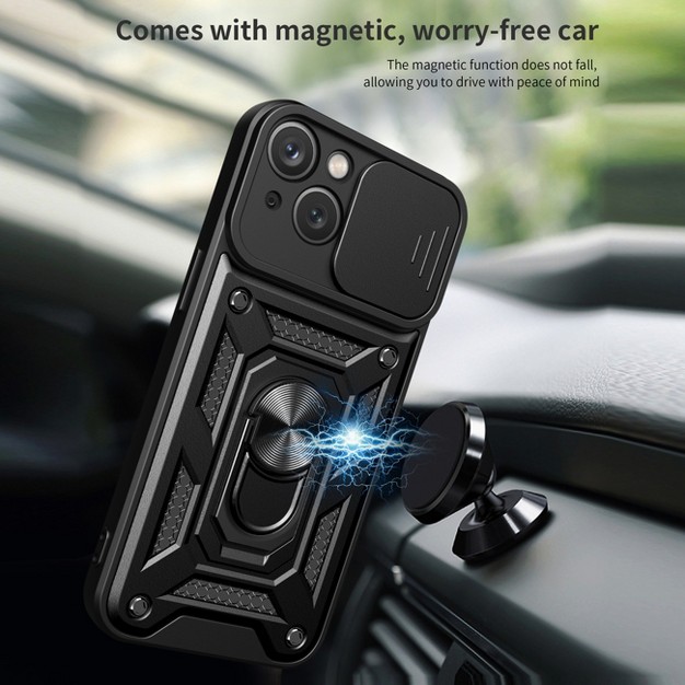 Kickstand Ring Holder With Slide Camera Cover Tpu Magnetic Car Mount For Apple Iphone 14 Plus