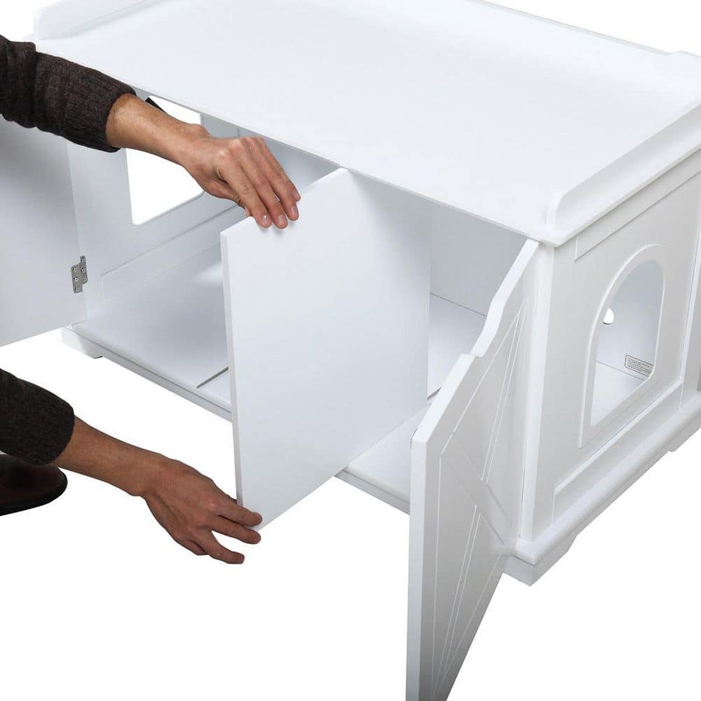 Cat Washroom Bench, Wood Litter Box Cover with Spacious Inner H-D0102HPN79U