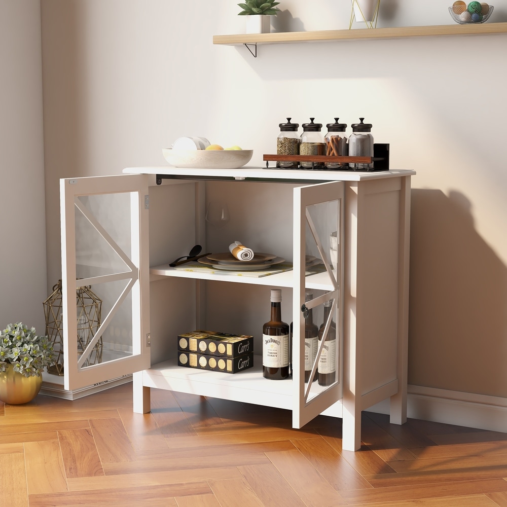 Kitchen Cabinet Sideboard with Double Glass Doors for Home Kitchen