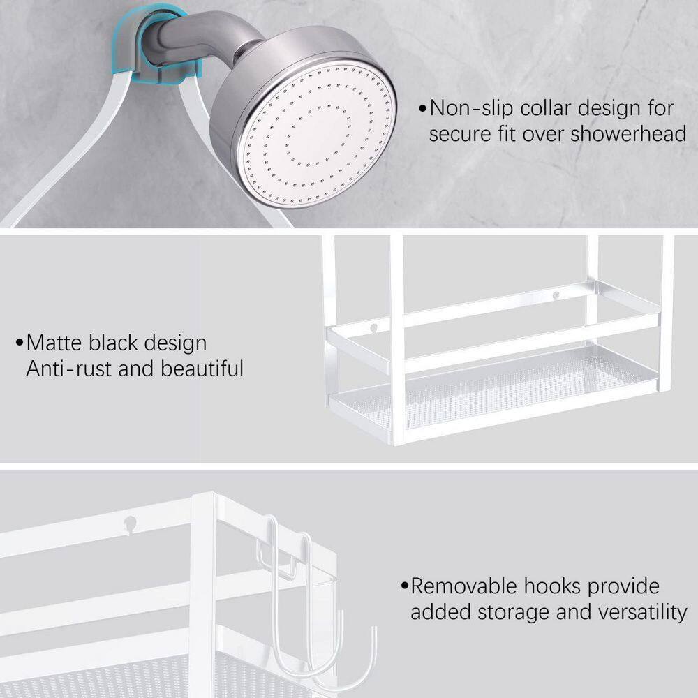 Dracelo Shower Caddy Organizer Mounting Over Shower Head Or Door Extra Wide Space with Hooks for Razorsand in White B08KHL74TK