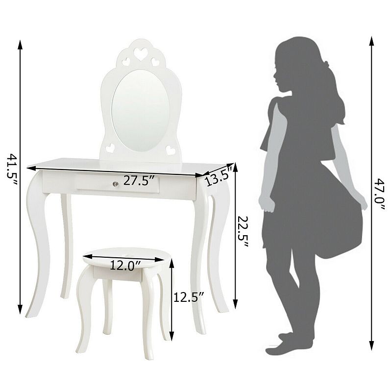 Kids Princess Makeup Dressing Play Table Set with Mirror