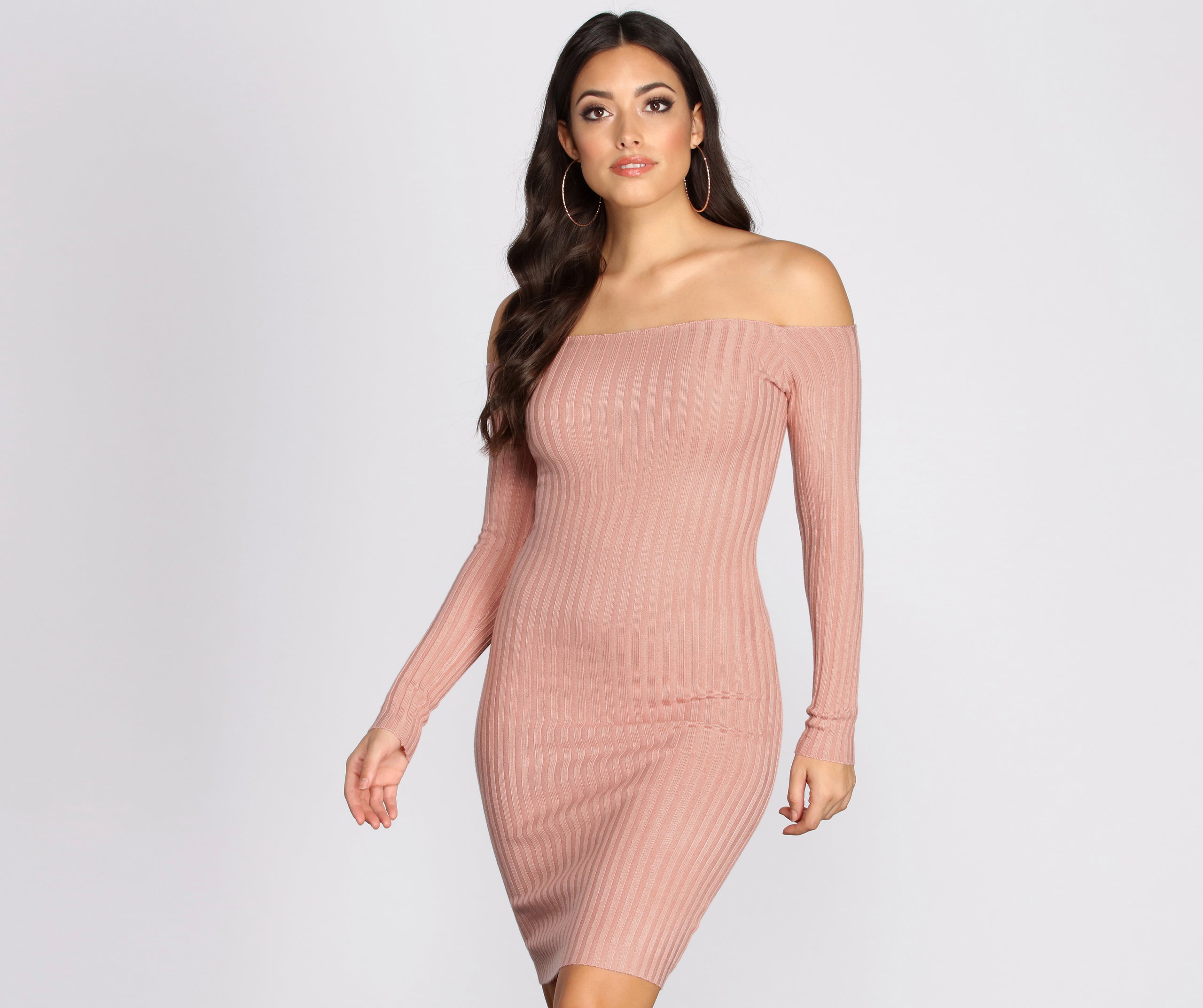 Ribbed Off Shoulder Sweater Dress