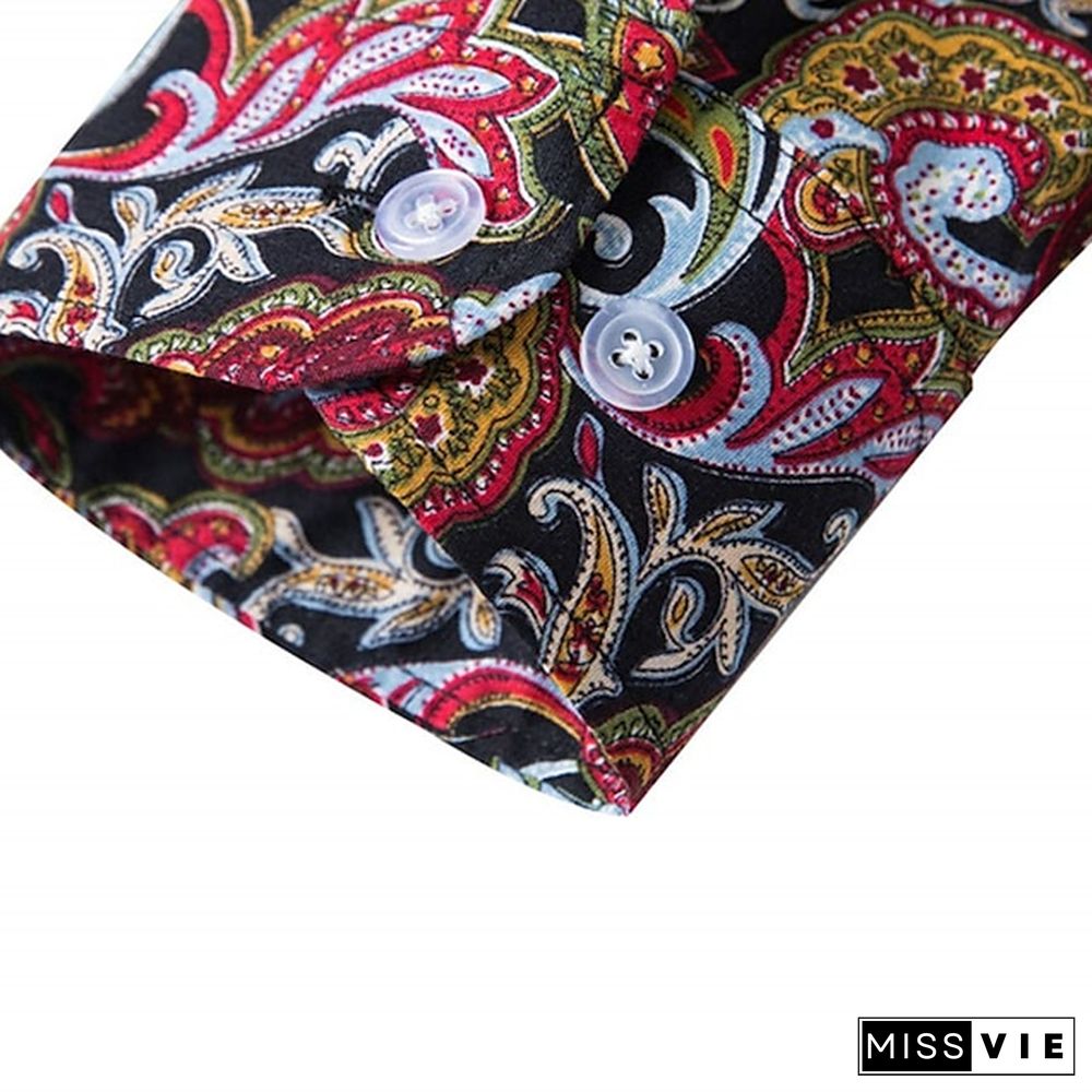 Men's Shirt Boho Shirt Floral Paisley Graphic Prints Turndown Black Red Purple Green Outdoor Street Long Sleeve Print Button-Down Clothing Apparel Sports Fashion Streetwear Designer