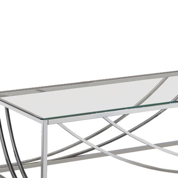 Tempered Glass Top Coffee Table with Metal Tubular Legs， Chrome and Clear