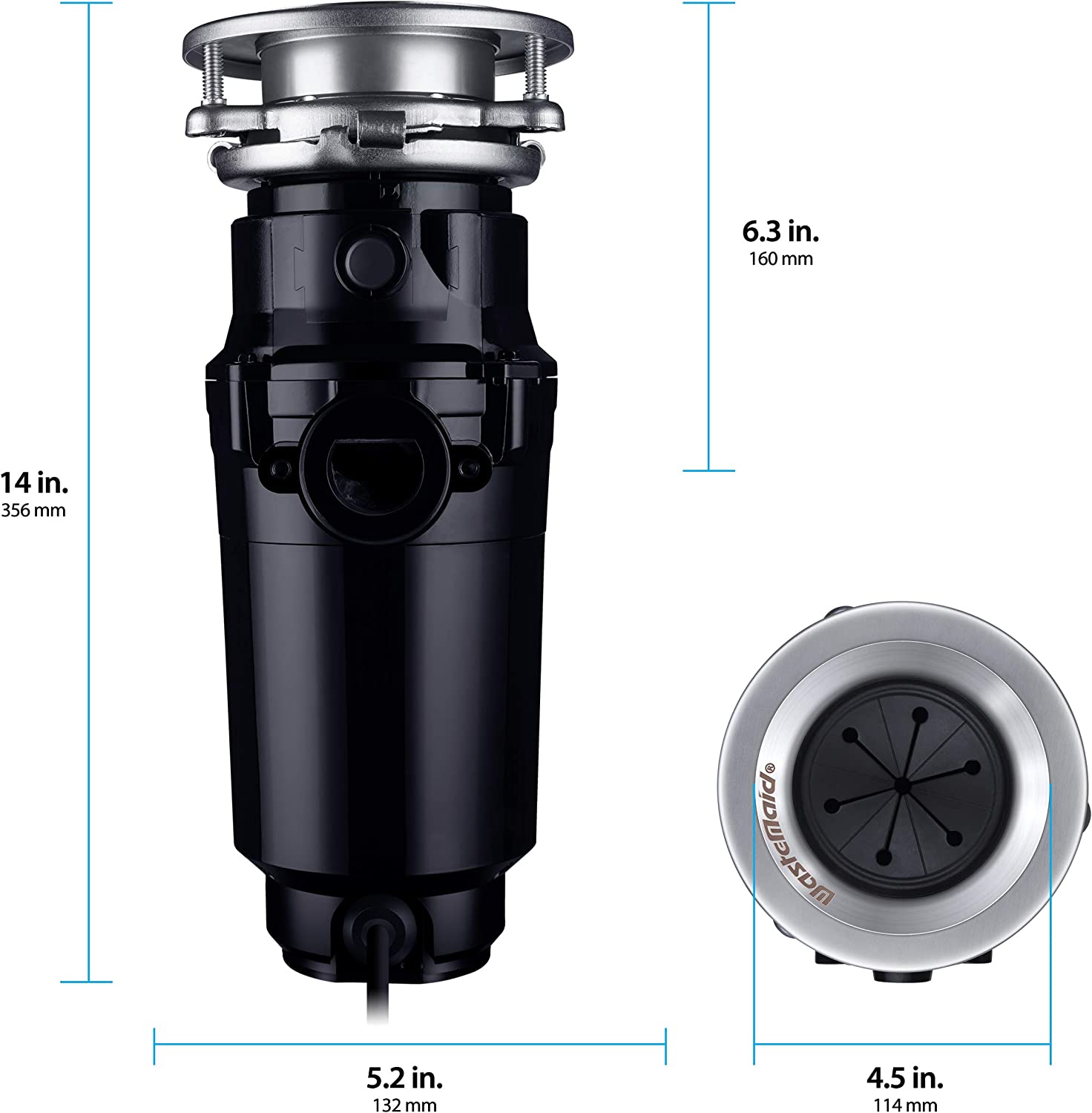 Waste Maid 10-US-WM-458-SL-3B Garbage Disposal Anti-Jam Stainless Steel Food Waste Grinding System， Odor Protection， 3/4 HP Slim Line， Black