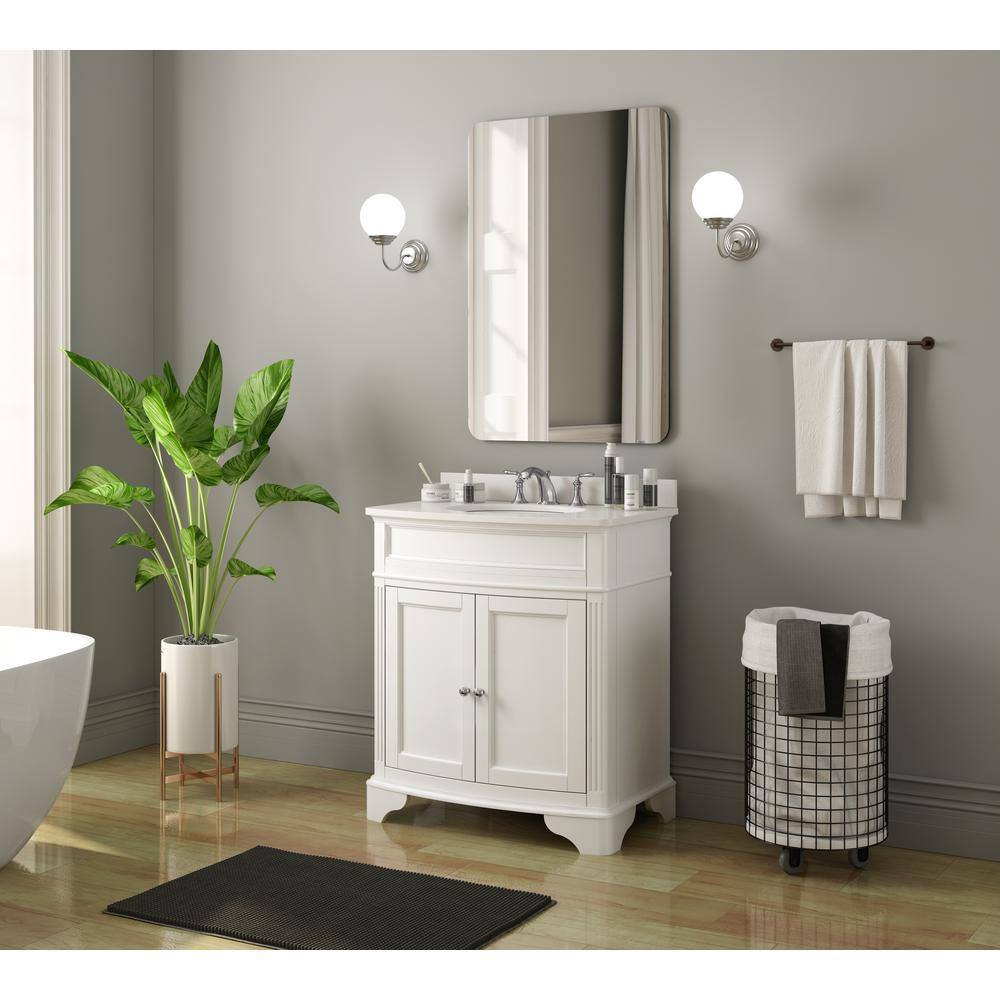 Home Decorators Collection Terryn 31 in. W x 20 in. D x 35 in. H Vanity in White with Engineered White Marble Top and White Sink TJ-TNV3120WH