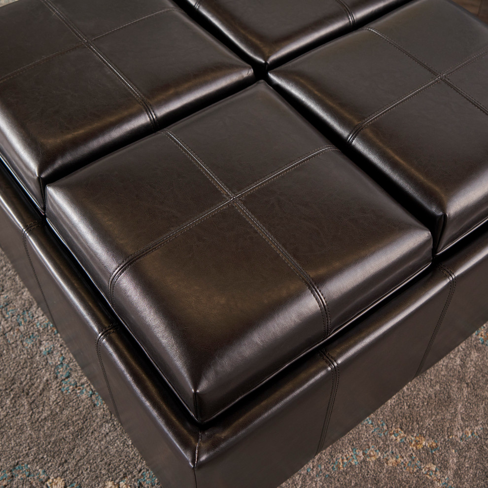 GDF Studio Harley Leather 4 Tray Top Storage Ottoman   Transitional   Footstools And Ottomans   by GDFStudio  Houzz