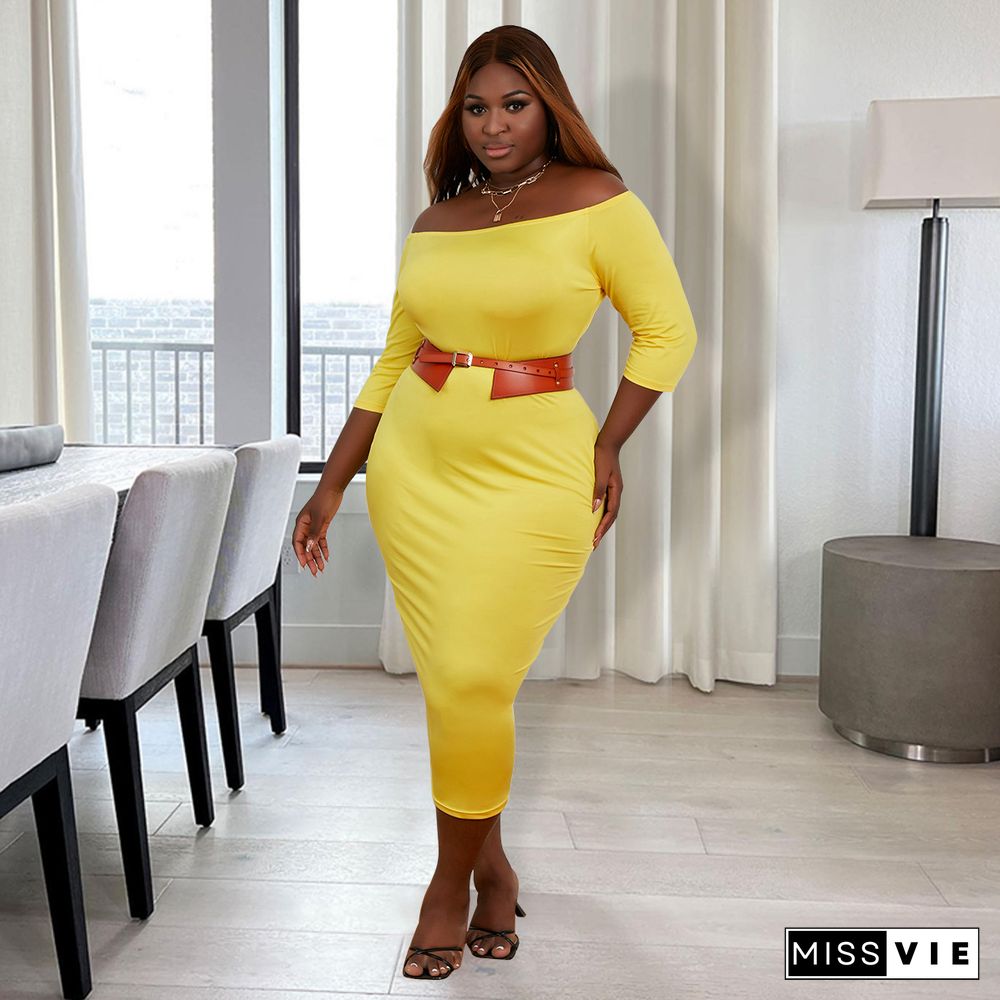 Solid Color Slash Neck Half Sleeve Plus Size Dresses