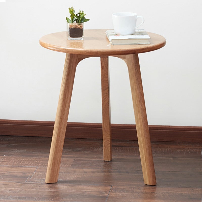 Natural Solid Oak Wood Small Round End Table