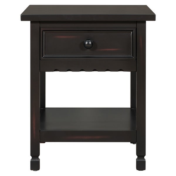 Classical End Table with Open Styled Shelf Large Storage Space，Side Table Drawer with Metal Handles for iving Room