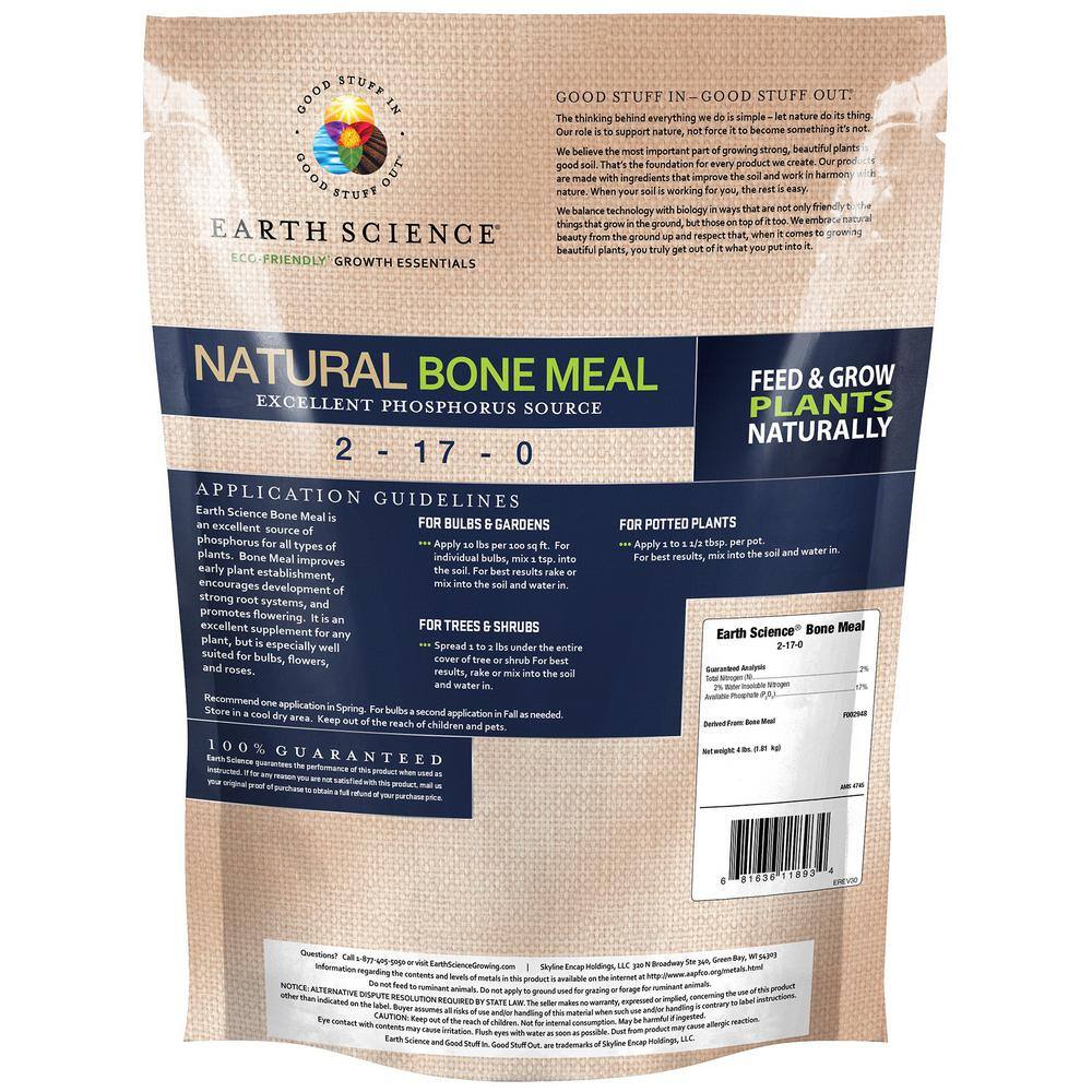 EARTH SCIENCE 4 lbs. Organic All-Purpose Bone Meal Plant Food Fertilizer 11893