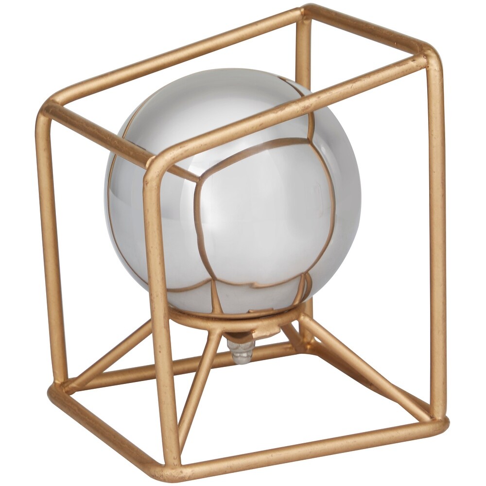 Silver Stainless Steel Orb Geometric Bookends with Gold Base   5.10W x 5.15 L x 5.85H