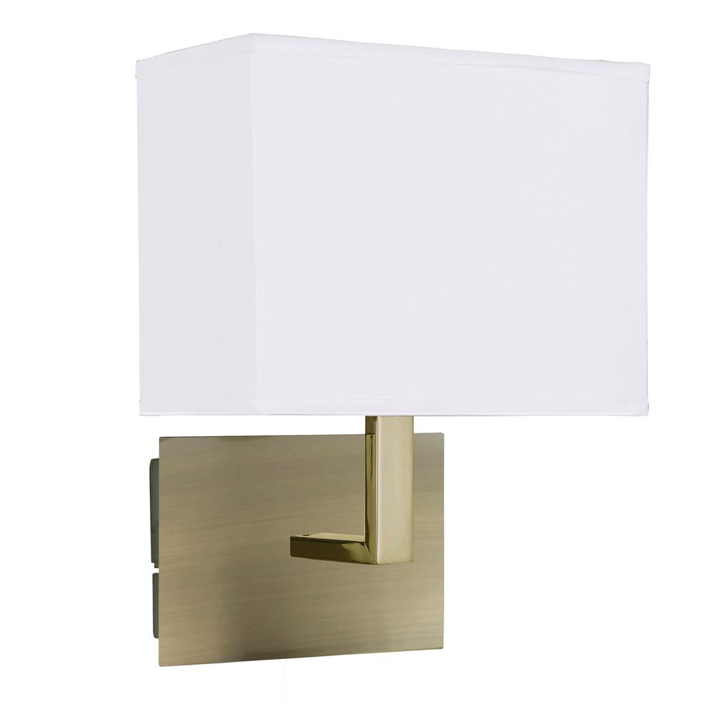 Searchlight 5519AB Antique Brass Square Backplate Wall Light with Rectagular White Shade