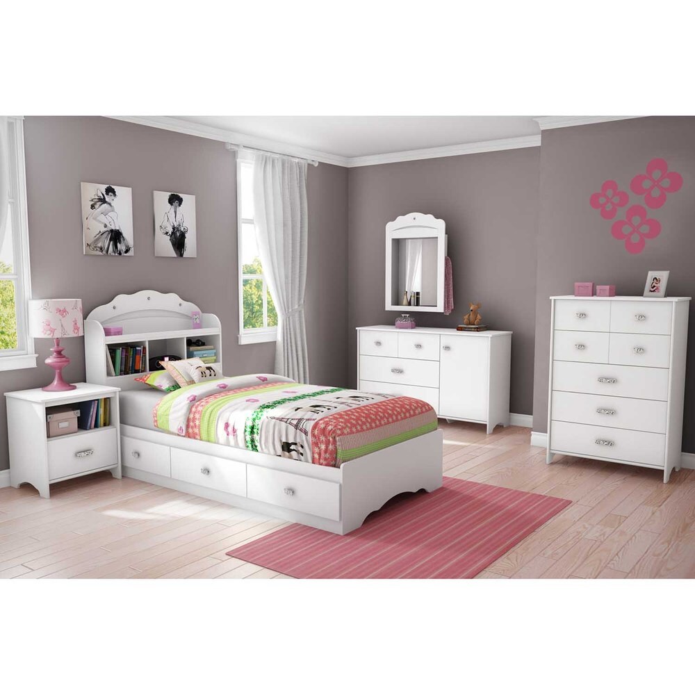 South Shore Tiara Twin Mates Bed with Drawers and Bookcase Headboard