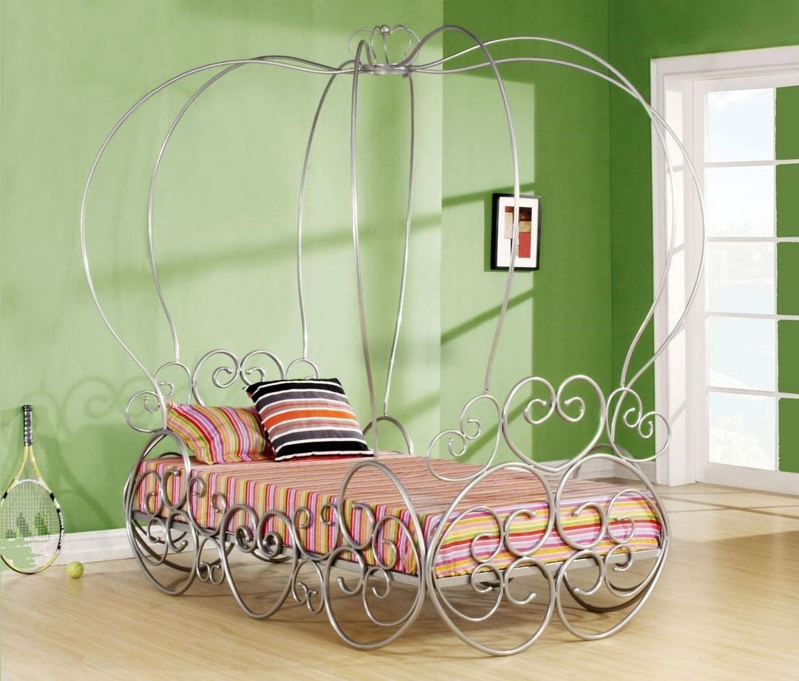 HomeRoots 285593 Priya Twin Bed with Canopy  Silver