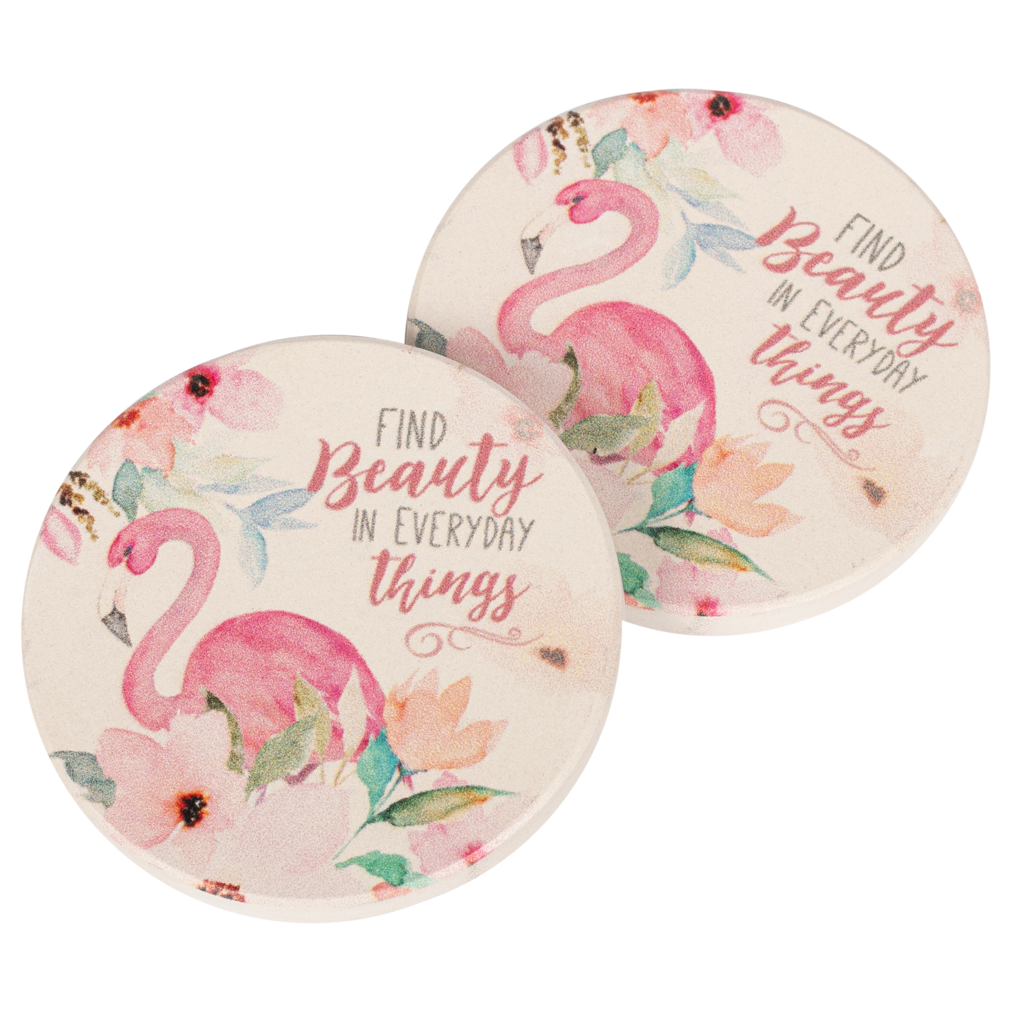 Find Beauty in Everyday Things Flamingo Watercolor 2.75 x 2.75 Absorbent Ceramic Car Coasters Pack of 2