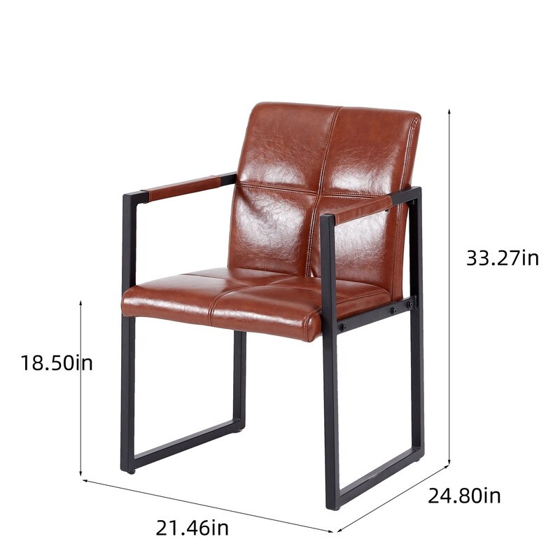 Set of 2 European Style Dining Chair PU Leather Accent Chair  Metal Arm Chair  Living Room Decor Furniture  for Dining Room