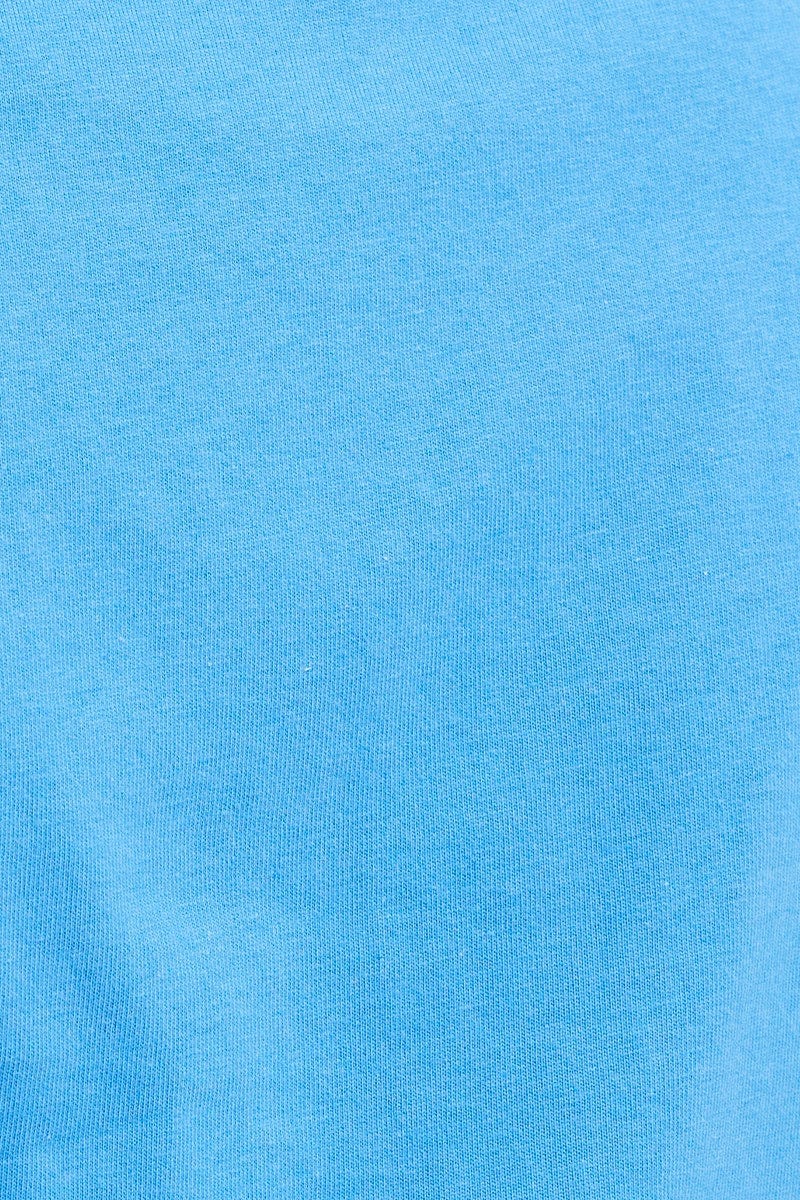 Blue Crew Neck Short Sleeve Semi Crop T-shirt