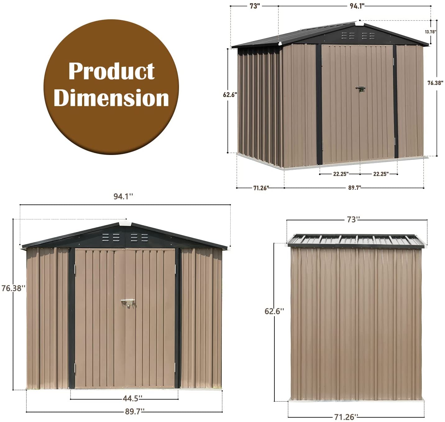 8x6 FT Outdoor Metal Storage Shed, Steel Garden Shed with Door and Lock, Metal Shed & Outdoor Storage for Backyard, Patio, Lawn