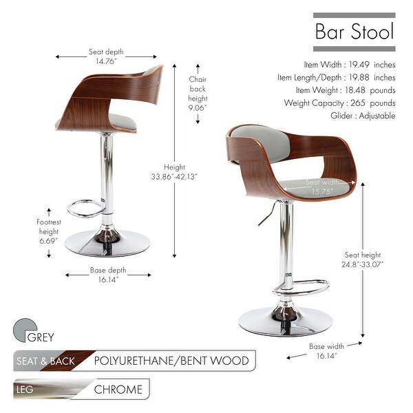 Porthos Home Rory Adjustable Height Swivel Bar Stool， PU Upholstery