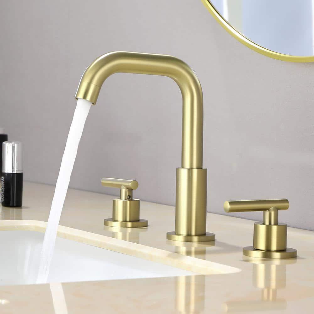 Boyel Living 8 in Widespread 2Handle MidArc Bathroom Faucet with Valve and cUPC Water Supply Lines in Brushed Gold