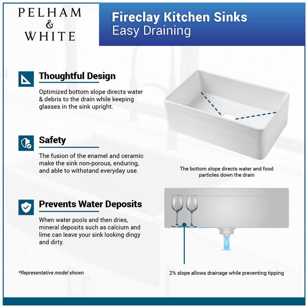 PELHAM  WHITE Kingsbridge Fireclay 29.75 in. Single Bowl Farmhouse Apron Kitchen Sink with Bottom Grid Drain PWS502