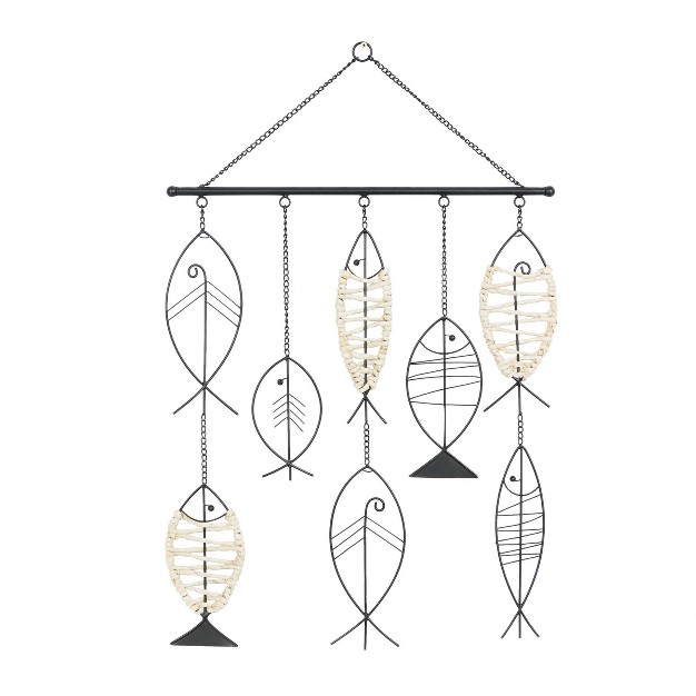 Metal Fish Indoor Outdoor Wire Wall Decor With Rattan Accent Black Olivia amp May