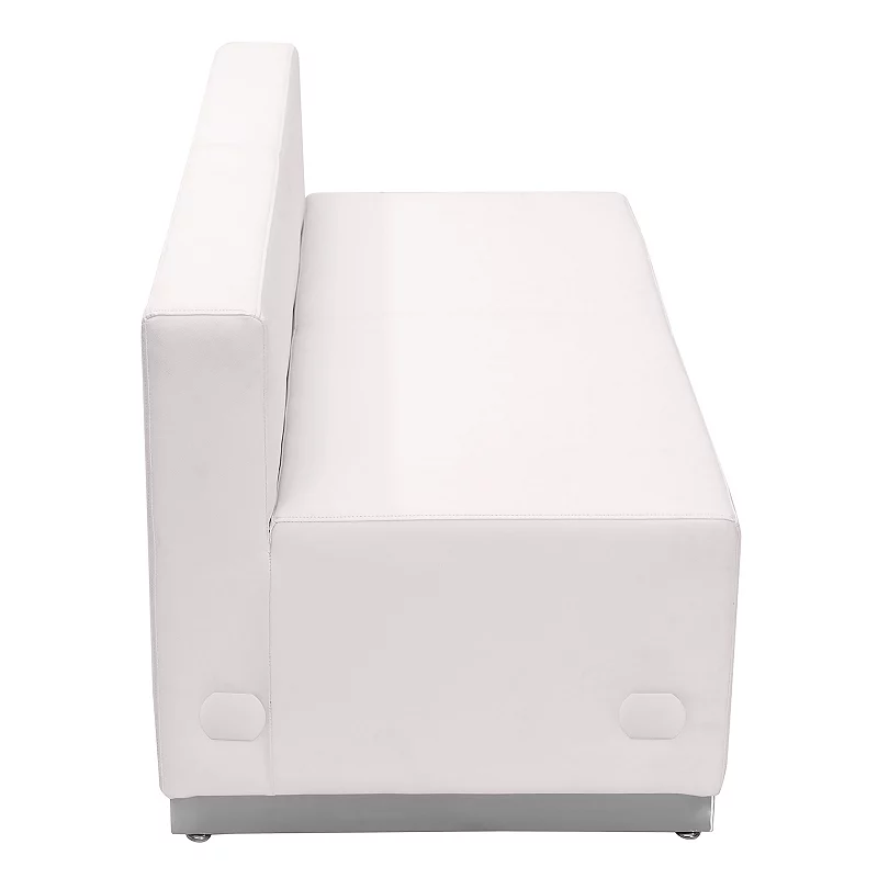 Emma and Oliver White LeatherSoft Loveseat with Brushed Stainless Steel Base