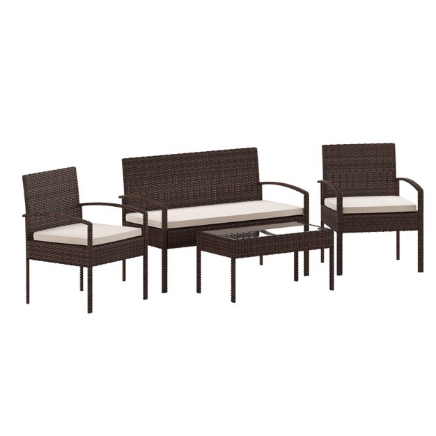 Flash Furniture Aransas Series 4 Piece Patio Set With Steel Frame And Cushions