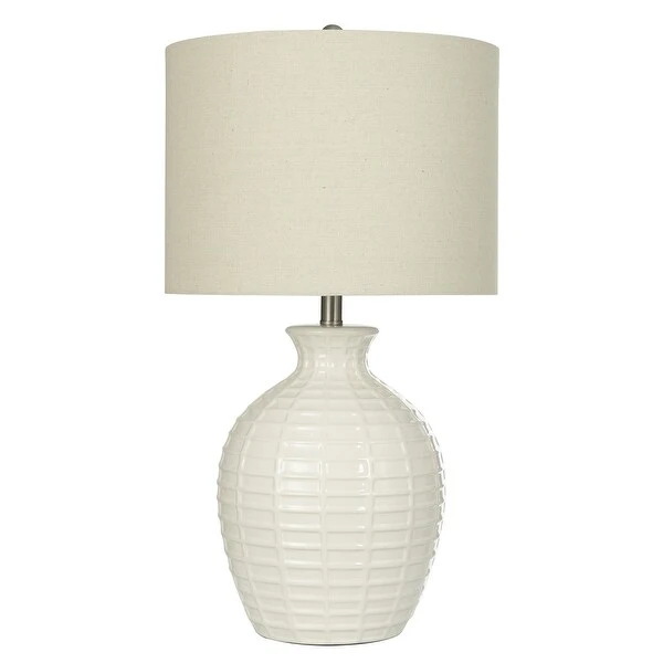 Ceramic Table Lamp - White Finish with Cream Linen Shade