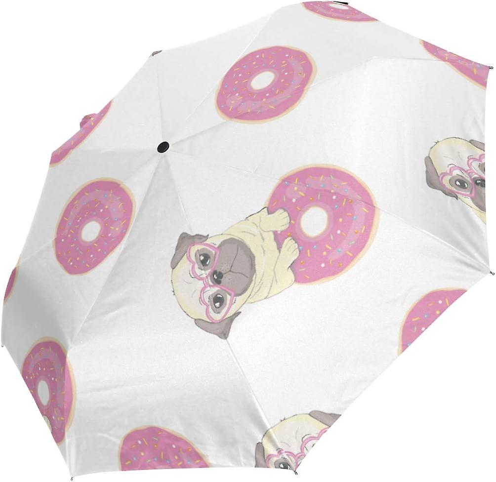 Travel Umbrella Automatic Windproof Foldable Umbrella Cute Dog Puppies With Doughnut