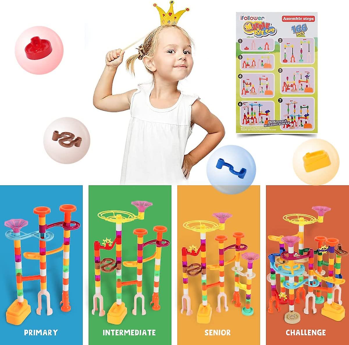 Marble Run， 166pcs Building Blocks Game Stem Educational Learning Toy， Upgraded Version Novel Part Shape， Colourful Puzzle Construction Toys For 3+ Ye