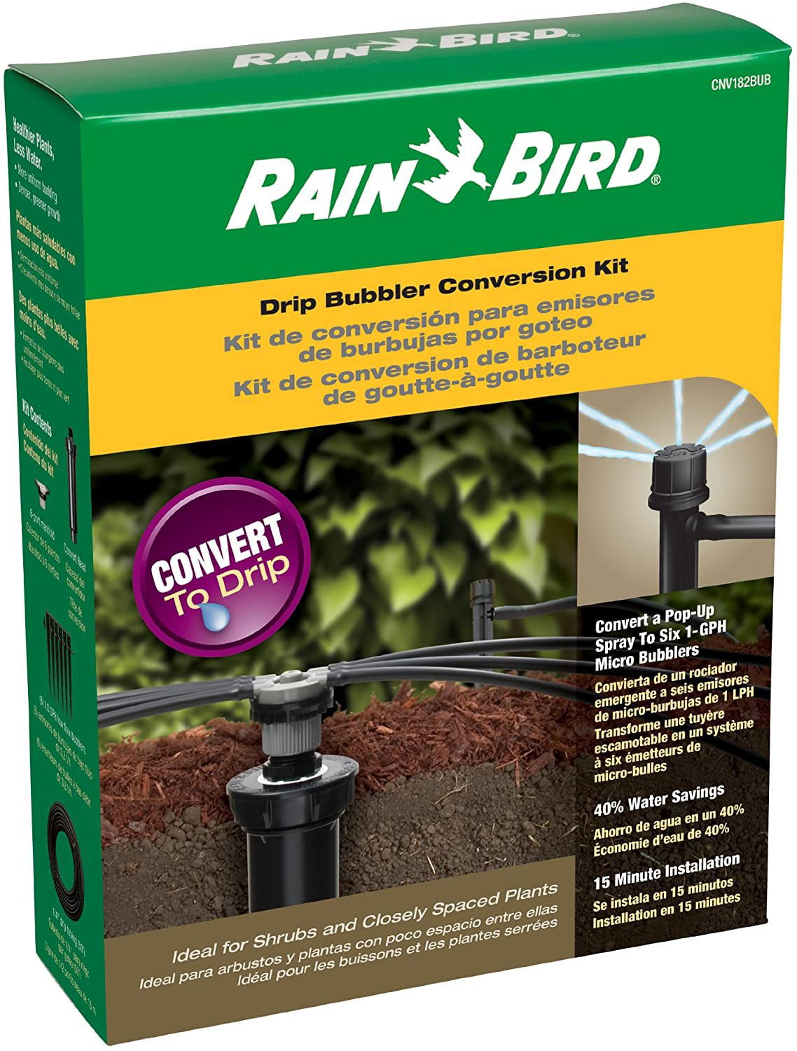 Rain Bird CNV182MBS Drip Irrigation Sprinkler Conversion Kit， 1800 Pop-Up to 6 Drip Micro Bubblers with 1/4