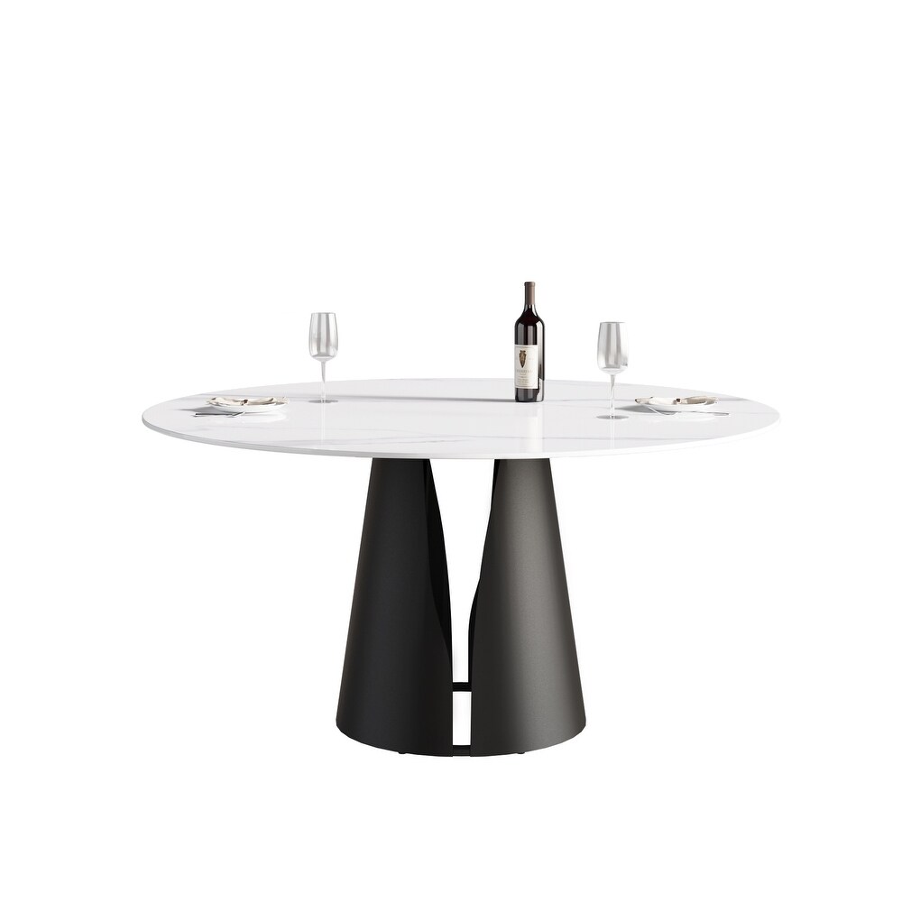 Modern Round Slate Kitchen Dining Table  Black Pedesta and Turntable    59.05 inch   N/A