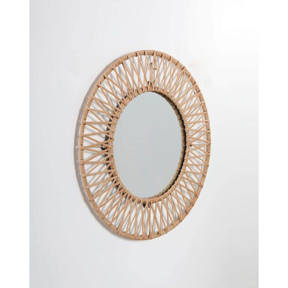 StyleWell Medium Round Brown Modern Accent Mirror with Polyrattan Braiding (24 in. Diameter) MR1812326-NAT