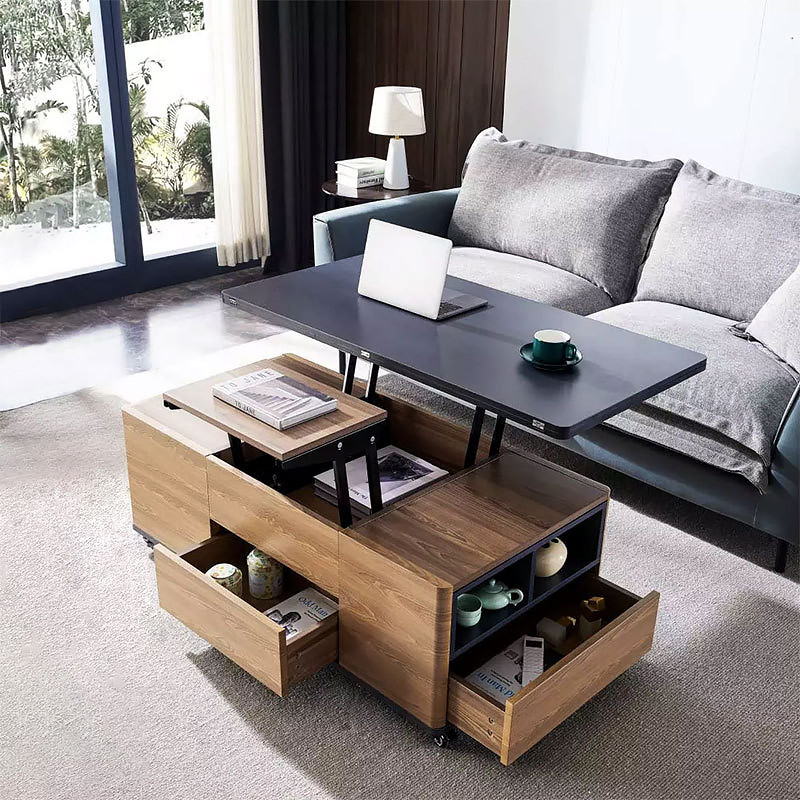 Lift Top Coffee Table Multi Functional Table With 3 Drawers  Walnut/Black   Transitional   Coffee Tables   by Homary International Limited  Houzz