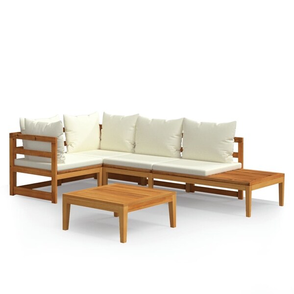 4 Piece Patio Lounge Set with Cream White Cushions Acacia Wood