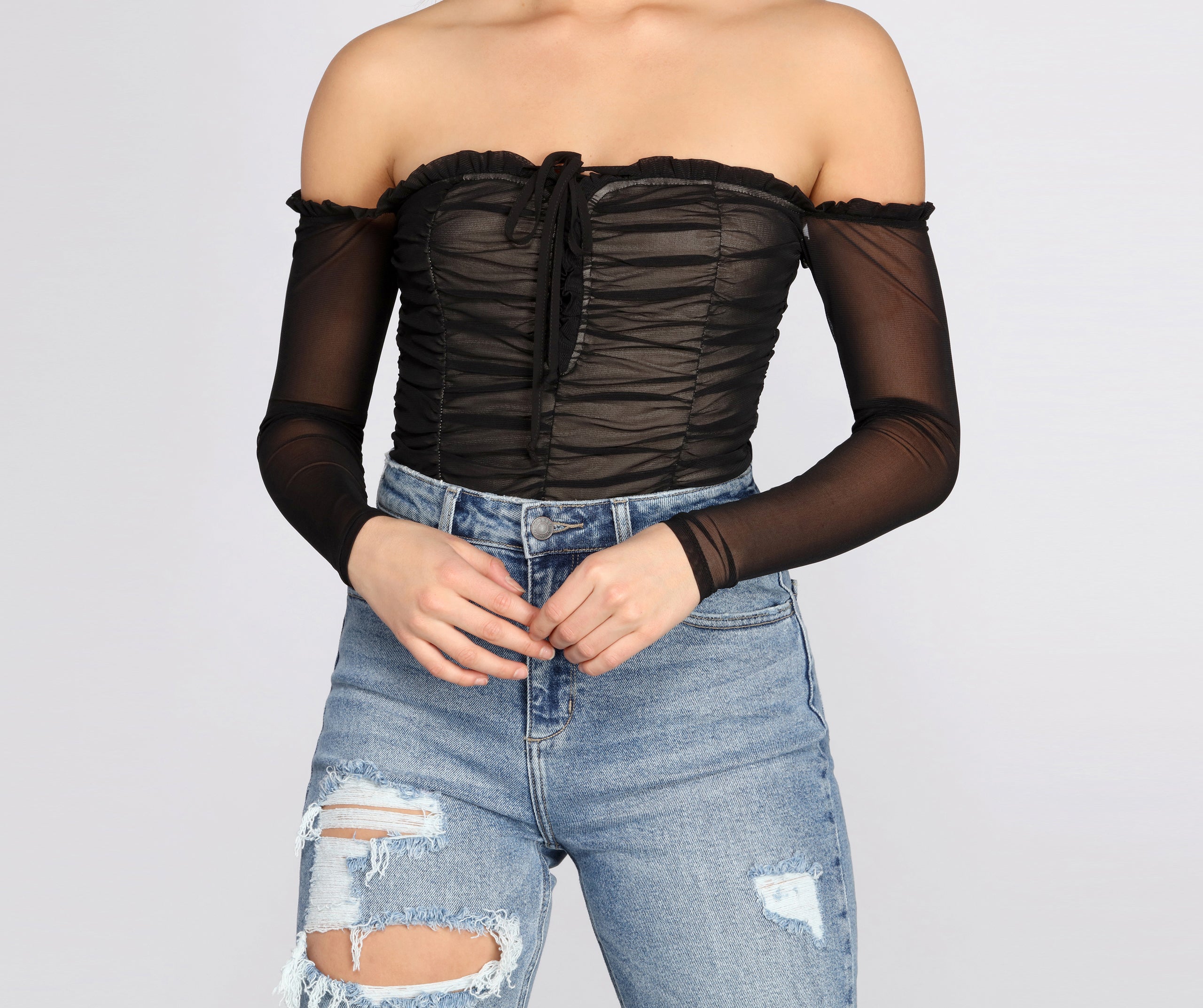 Ruched And Ready Lace Up Bodysuit