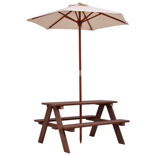 4Seat Outdoor Kids Picnic Table Bench Set with Removable Umbrella