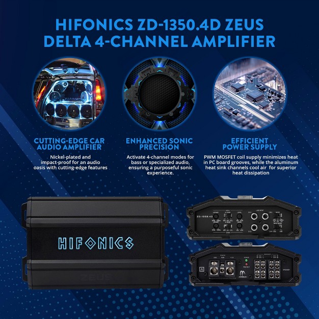 Hifonics Zeus Delta 1 350 Watt Compact 4 Channel Nickel Plated Mobile Car Audio Amplifier With Auto Turn On Feature Zd 1350 4d Black