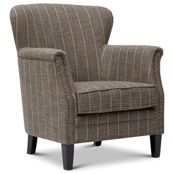 Fabric Upholstered Wooden Accent Chair with Nail head Trim， Mocha Brown and Gray