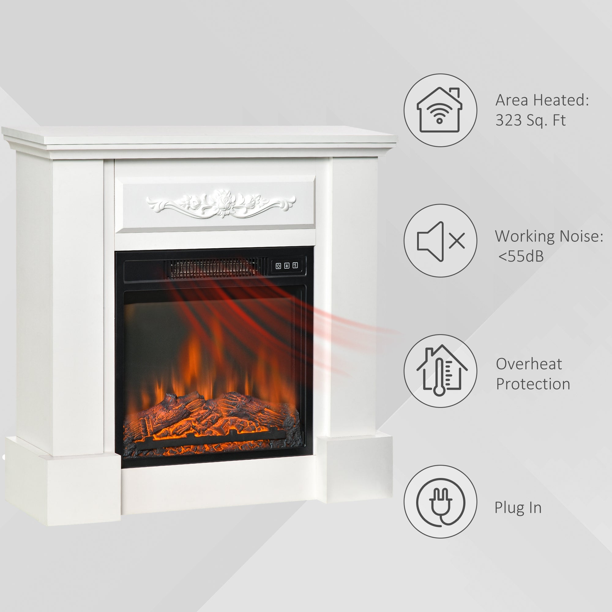 HOMCOM Electric Fireplace with Mantel, Freestanding Heater Corner Firebox with Log Hearth and Remote Control, 1400W, White