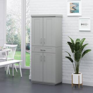 HOMCOM Grey Panel Stock Freestanding Kitchen Cabinet with Doors ( 30 in. W x 15.75 in. D x 72 in. H) Ready to Assemble 835-216GY