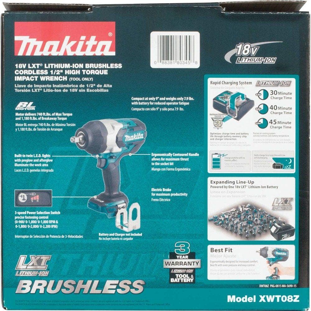 Makita 18V LXT Lithium-Ion Brushless Cordless High Torque 1/2 in. 3-Speed Drive Impact Wrench (Tool-Only)