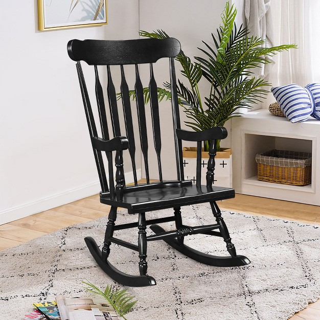 Tangkula Wooden Rocking Chair Single Rocker Indoor Garden Patio Yard Black