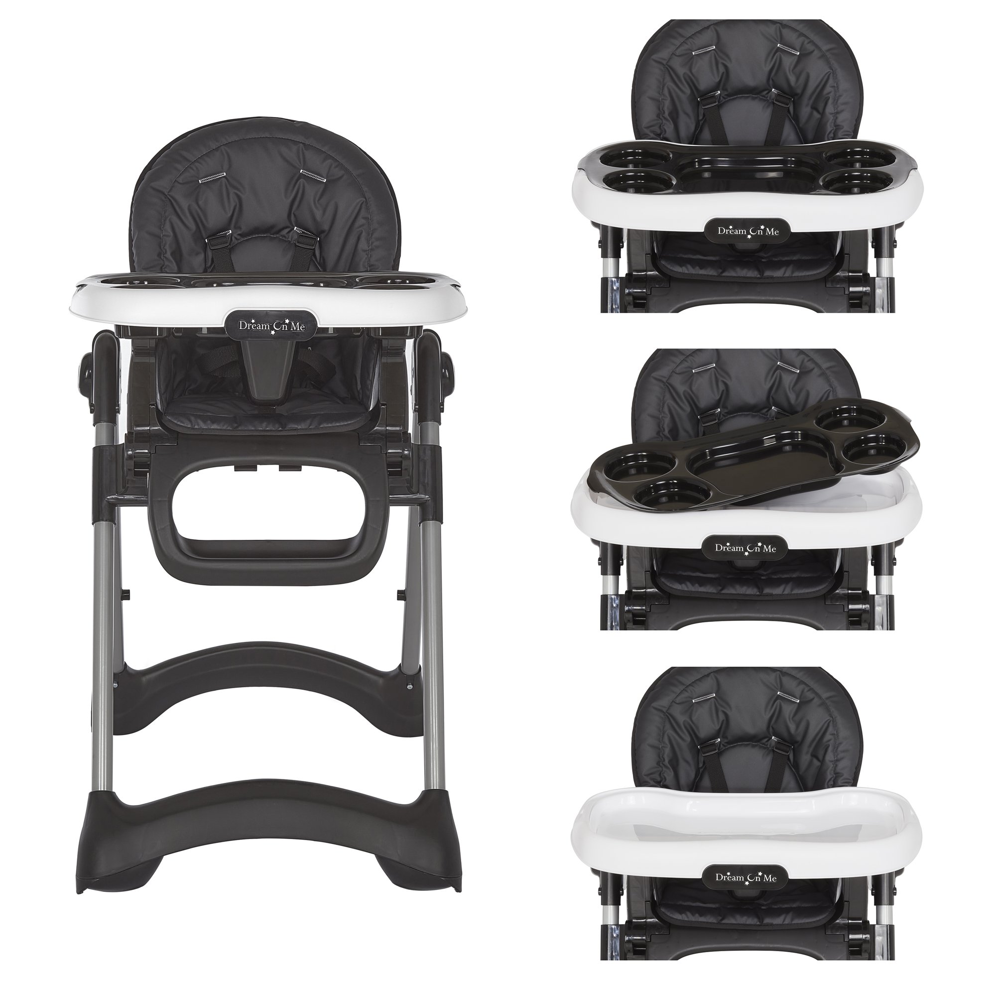 Dream On Me Solid Times High chair， Compact and Sleek High Chair， In Black