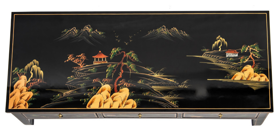 Black Lacquer Coffee Table Landscape   Asian   Coffee Tables   by Oriental Furniture  Houzz