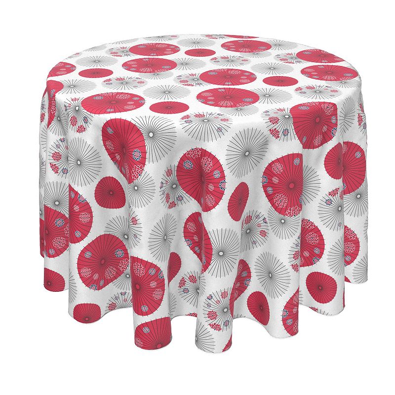 Round Tablecloth， 100% Polyester， 90 Round， Red Japanese Umbrella Design